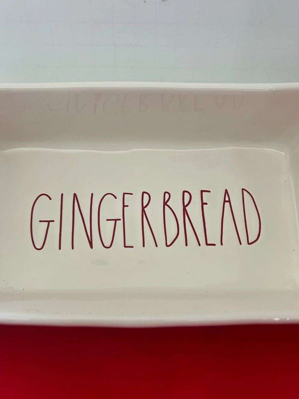 Rae Dunn Christmas GINGERBREAD Loaf Pan White With Red Lettering 9